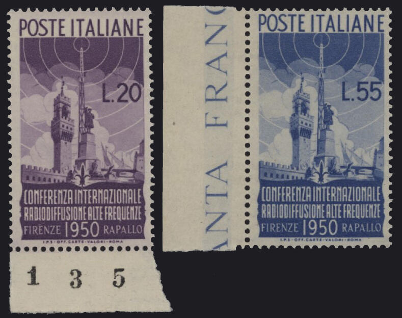 1950 - Radiodiffusione, n° 623/4, ottima, bordo di foglio e con ...