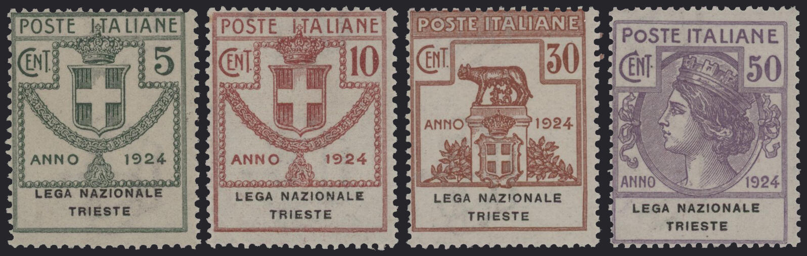 Enti Semistatali 1924 - Lega Naz. Trieste, SS n° 42/5, ottima, gomma ...