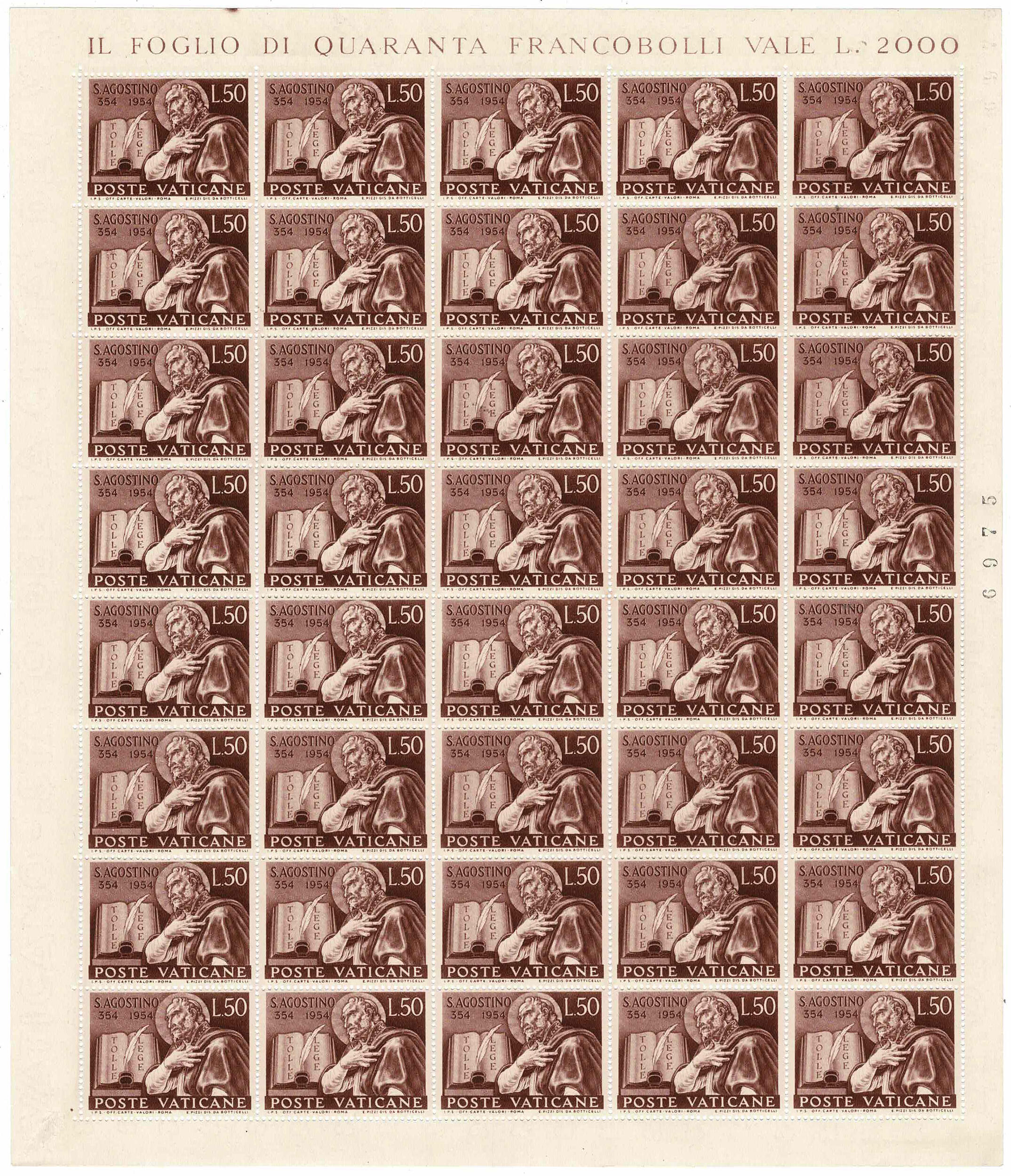 Posta ordinaria 1954 - S. Agostino, n° 187/188, 40 ottime serie in ...