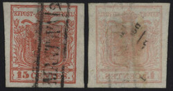 1850 - 15 centesimi I tipo, n° 3, interessante studio dei colori ...