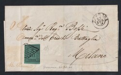 1860 - 3 baj verde scuro, n° 4, ottimo, su lettera da Ferrara ...