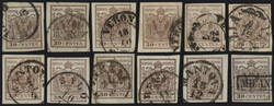 §1850 - 30 cent. II e III tipo#, n° 8/9, studio dei colori, 12 ...