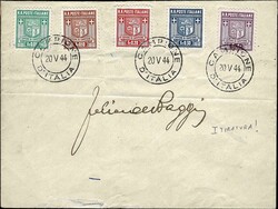 §1944 - Stemma del Comune I tiratura#, n° 1a/5a, ottima, su lettera ...