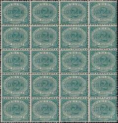 §1877 - 2 cent. verde#, n° 1, blocco di 20 (4x5), ottimo, un ...