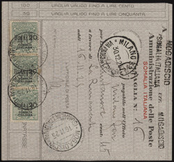 §1926 - 20 b. su 40 cent. verde#, SxV n. 2, ottima striscia ...