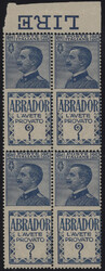 §1924 - Abrador 25 cent.#, Pubb n° 4, in splendida quartina bordo ...