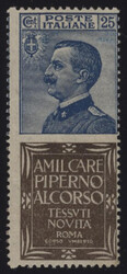 §1924 - Piperno 25 cent.#, Pubb n° 6, ottimo, corredato di ...