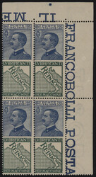 §1924 - Reinach 25 cent.#, Pubb n° 7, in splendida quartina angolo ...