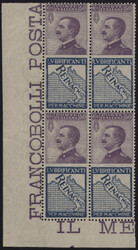 §1924 - Reinach 50 cent.#, Pubb n° 14, in splendida quartina angolo ...