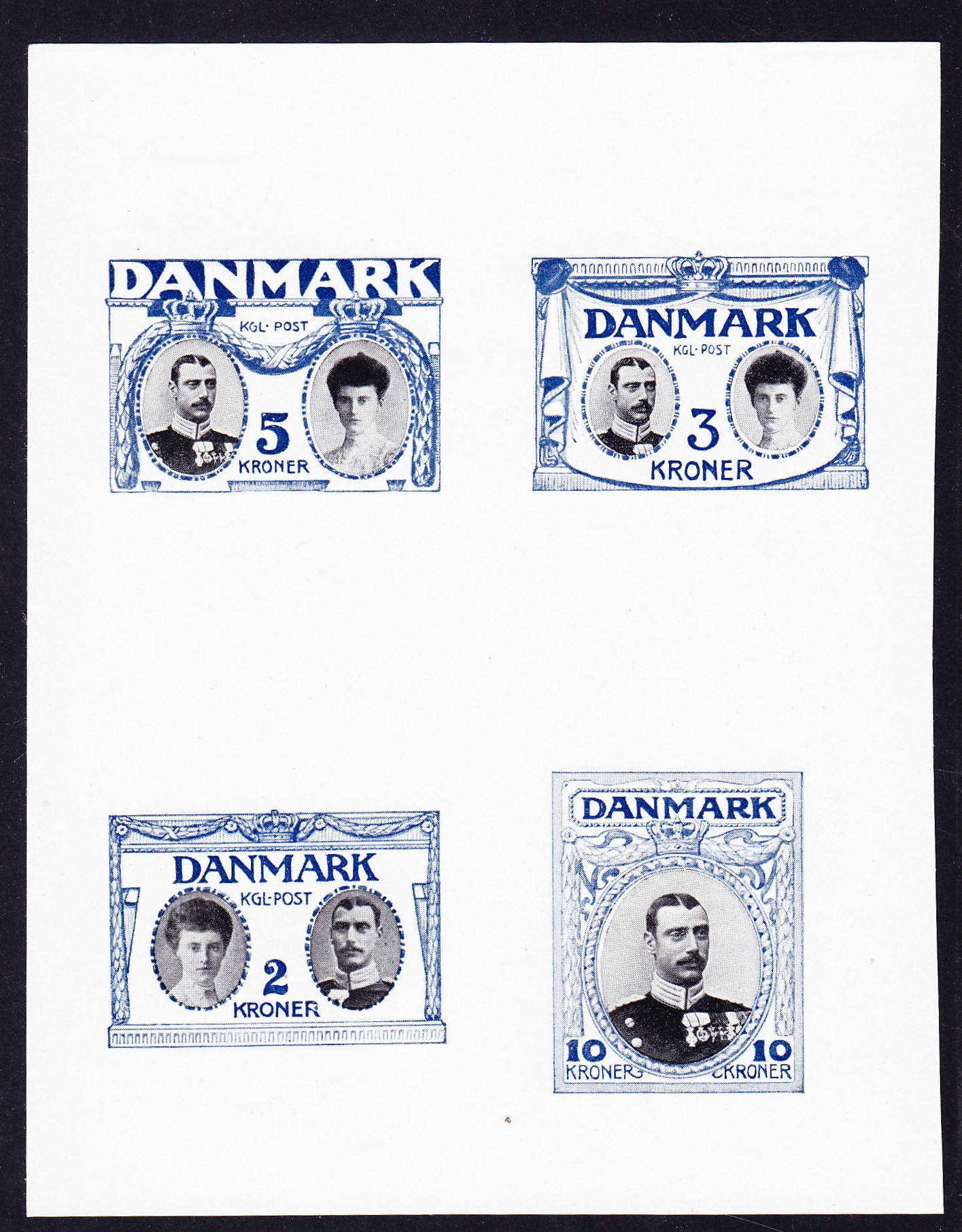 1913 King Christian X and Queen Consort Alexandrine. Essay. Bloc of 4 ...