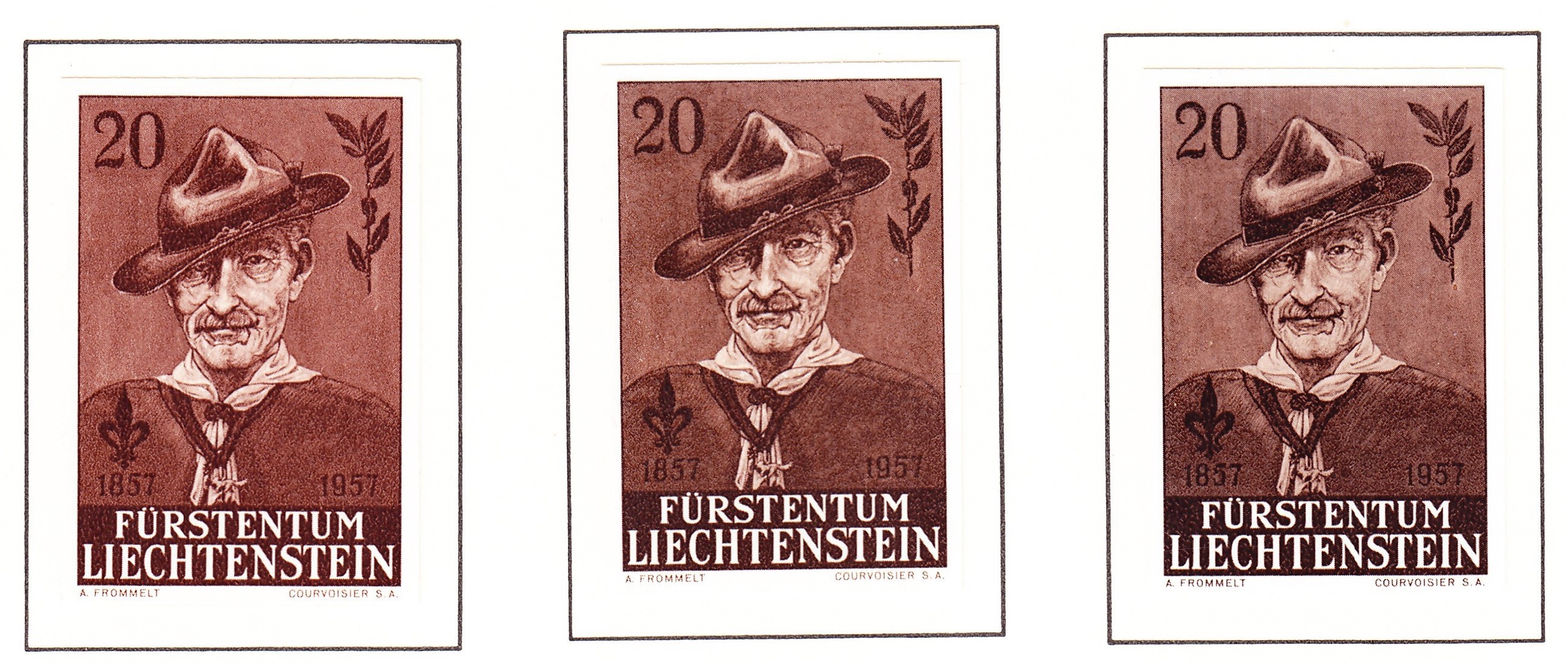 1957 50 years of scouting. Imperforated 10 Rp torchlight procession ...