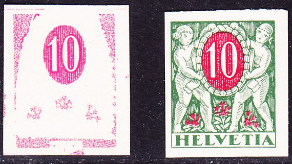 1924 Kinder mit Wertschild 10 Rp Fasendruck und Probedruck auf ...