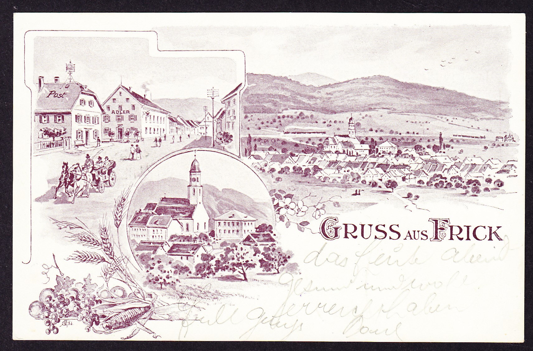 1900 mit Feldpost gelaufene Kunst AK "Gruss aus Frick" 3 bildrig
