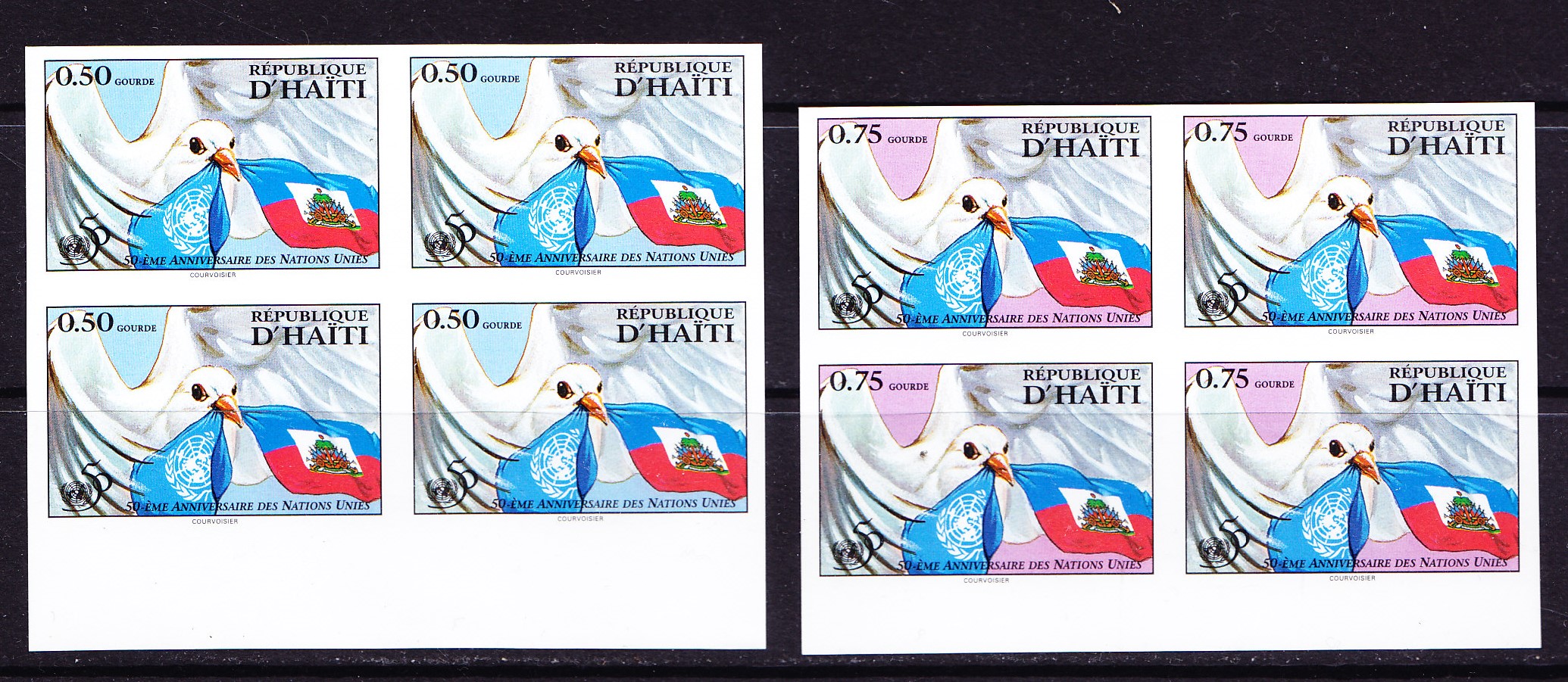 1995 Friedenstaube Serie ungezähnt, 6 Werte im 4er Block mit unterem ...