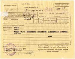 1911 Telegramm from Asmara, 4 color franking, King Georg VI to Paris