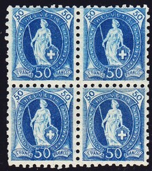 1888 50 Rp blue, rare perf. 9 3/4, 9 1/4. Mint block of 4. Slight ...