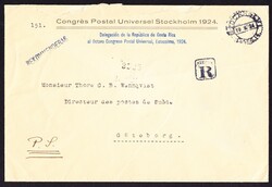 1924 R-Brief eines Delegierten in Costa Rica nach Göteborg. Blauer 2 ...