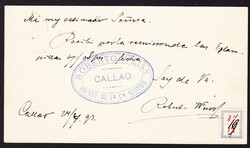1884 4c stationary card with red overprint from "Callao" addressed to ...