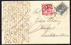 1920 7,5 Rp Swiss Tell Boy stamp on postcard used Ragaz to Vaduz. 40 ...