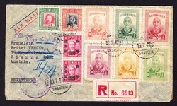 1947 Zensurierter R-Brief, Mischfrankatur aus Shanghai nach Wien.