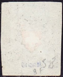 1850 Rayon dunkelblau ohne KE, mit roter Feder-Entwertung, Type 38. ...