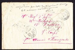 1915 Brief französisches Regiment über Britische Feldpost an Lt. in ...