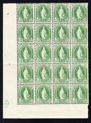 1891 25 Rp gelblichgrün, Stehende Helvetia, postfrischer 20er ...