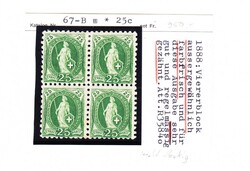 1888 25 Rp Stehende Helvetia grün, ungestempelter 4er Block, grobe ...