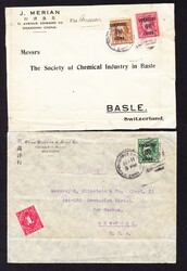 1919 4 Briefvorderseiten aus Shanghai nach Basel. Unten gefaltet.