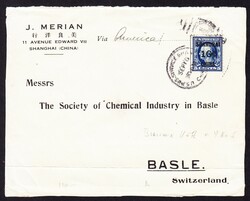 1920  Briefvorderseite aus Shanghai nach Basel. Unten gefaltet.