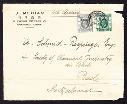 1920   Briefvorderseite aus Shanghai nach Basel. Unten gefaltet.
