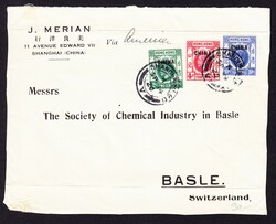 1920   Briefvorderseite aus Shanghai nach Basel. Unten und oben ...