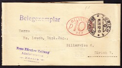 1932 2x verwendetes Streifband der NEUEN ZÜRCHER ZEITUNG. Zürich ...