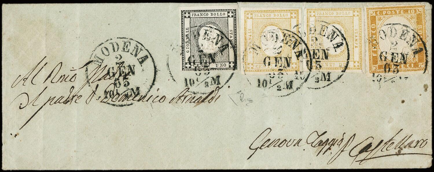 1862 - 10c bistre unperforated at the bottom with 2c bistre, two ...