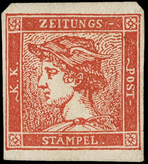 1856 - Mercurio (6kr = 30 cent) rosso vermiglio tipo III, con grandi ...