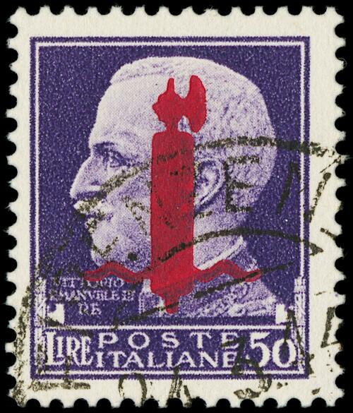 1944 - 50L violet with “fasces' overprint in lilac carmine, ...