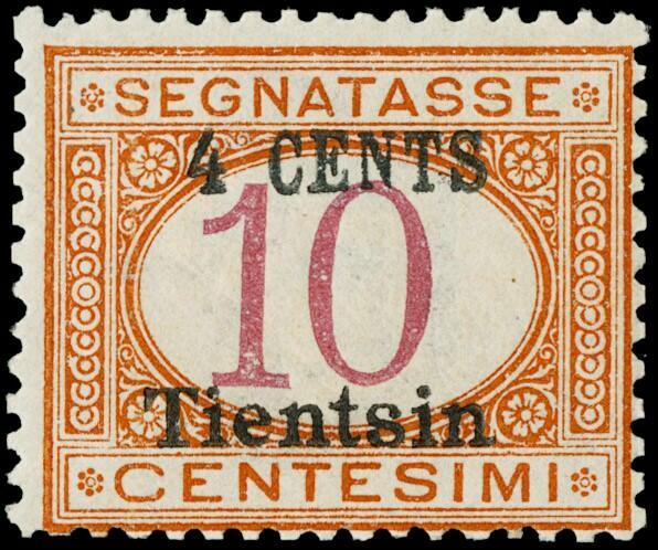 1917 - Tientsin: Postage due 10c orange and carmine overprinted 4 ...