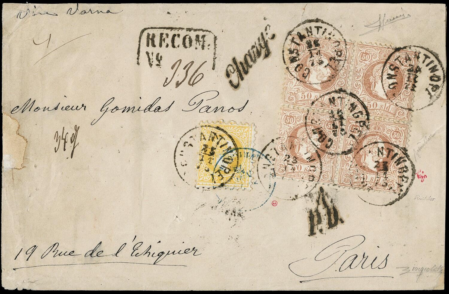 1875 - Austria - Levante Austriaco: 2s arancio e 50s bruno dent.10 ...