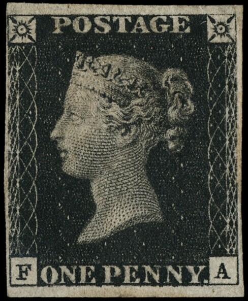 1840 - Great Britain: black 1d 'Penny Black', plate 9, pos.F-A, OG, ...