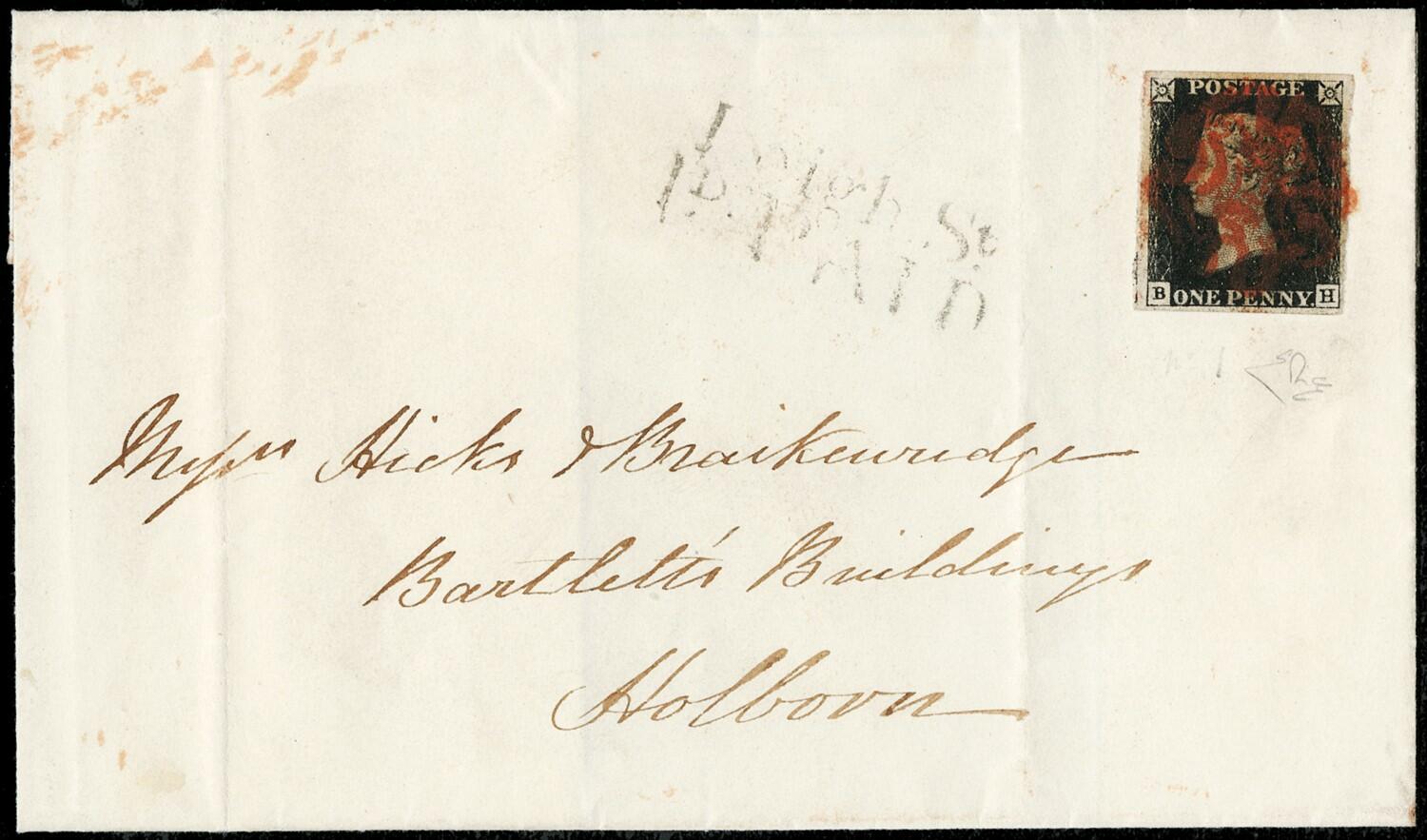 1840 - Great Britain: black 1d 'Penny Black', pos.B-H, canceled red ...