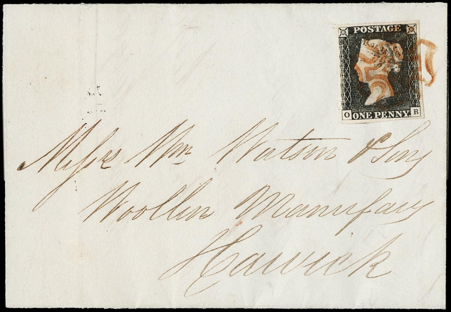 1840 - Great Britain: black 1d 'Penny Black', pos.O-B, canceled red ...