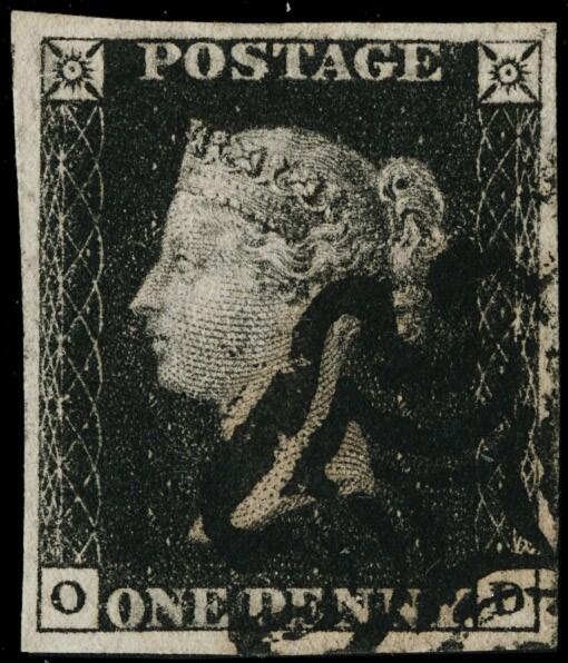 1840 - Great Britain: black 1d 'Penny Black', pos.O-D, canceled black ...