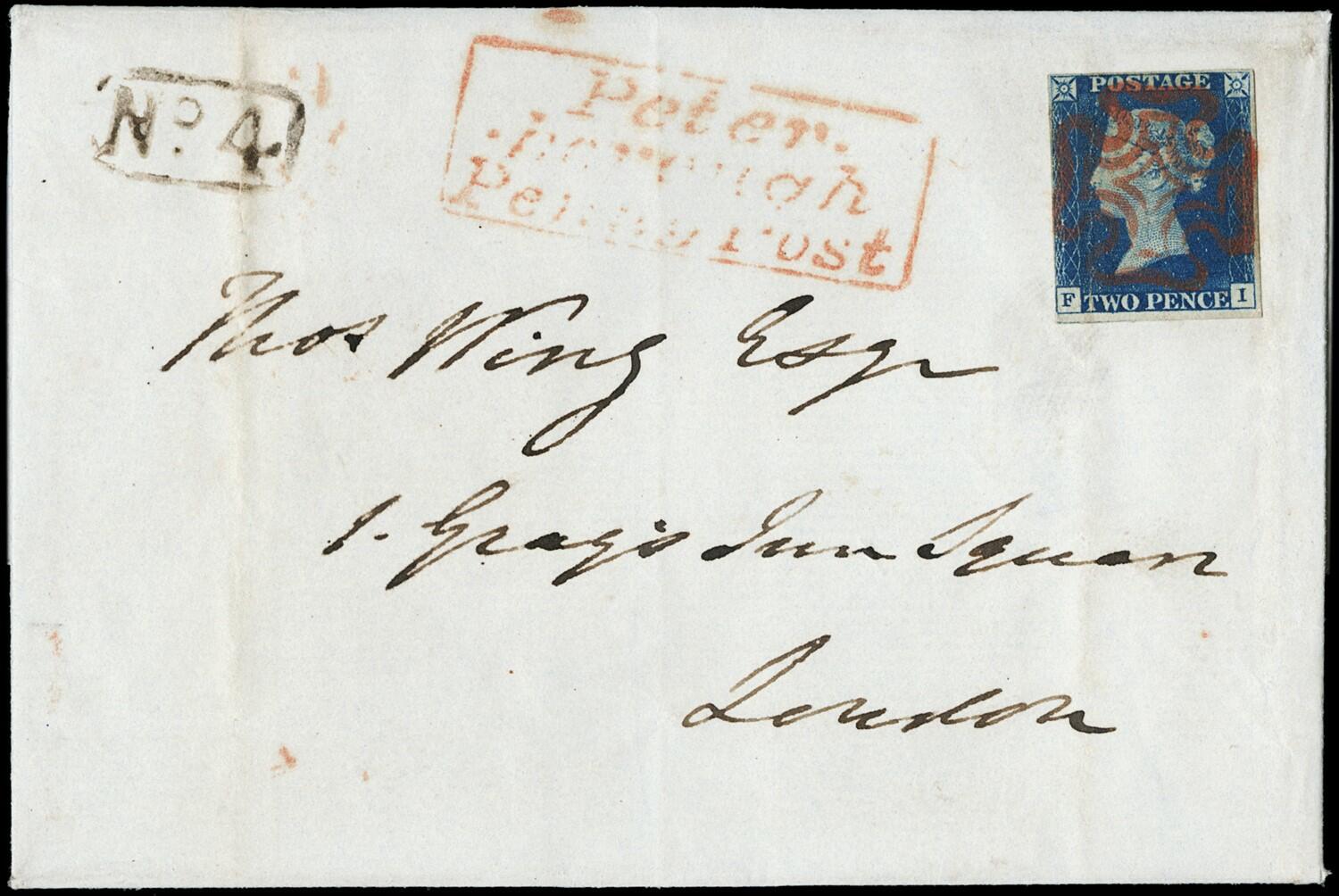 1840 - Great Britain: 2d blue, pos.F-I, canceled red maltese cross on ...