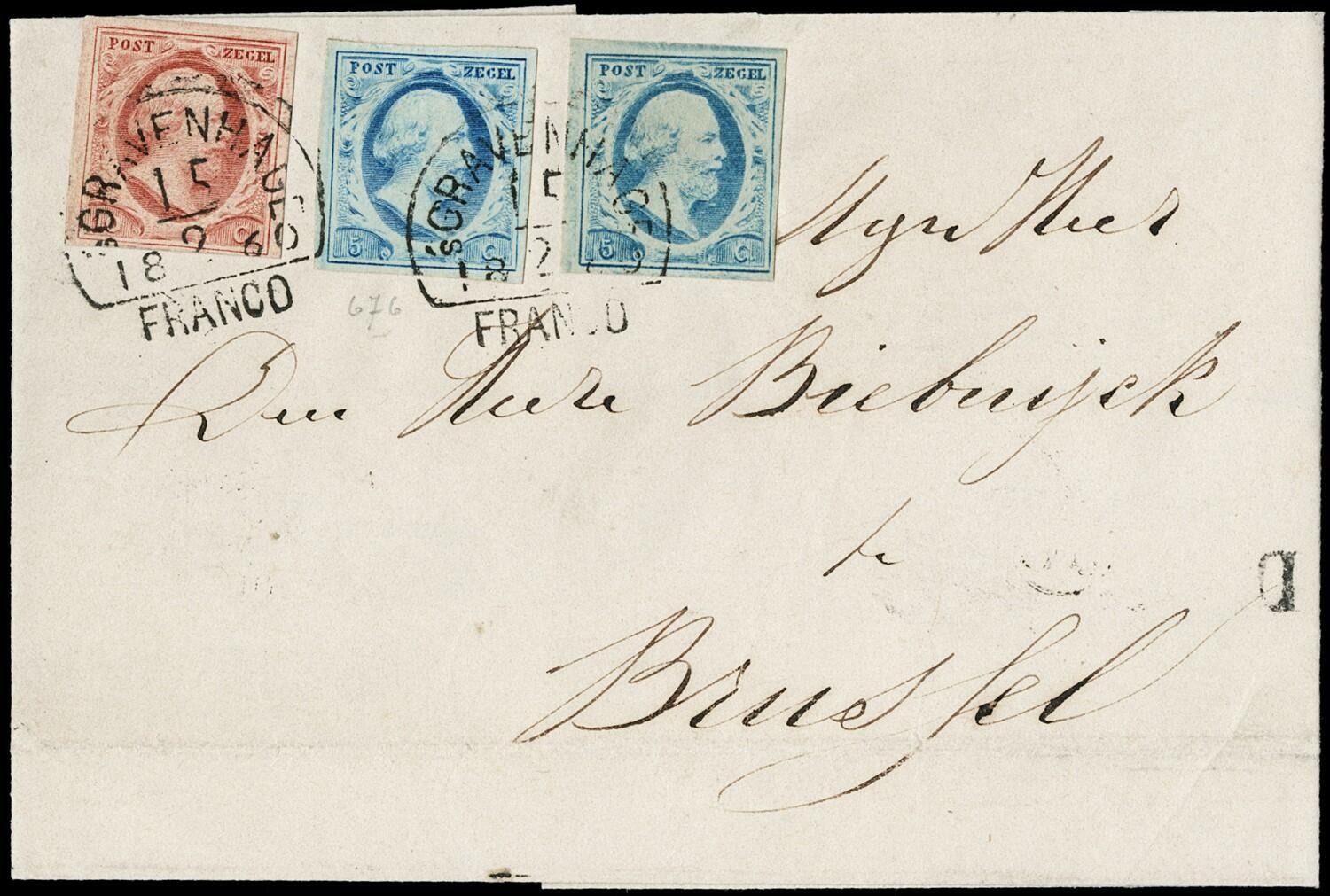 1860 - Holland - blue 5c, two copies of which one milkish blue, with ...