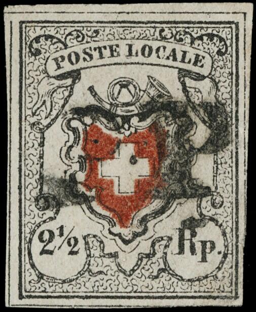 1850 - 'POSTE LOCALE' red and black 2 1/2rp, with framed cross, ...