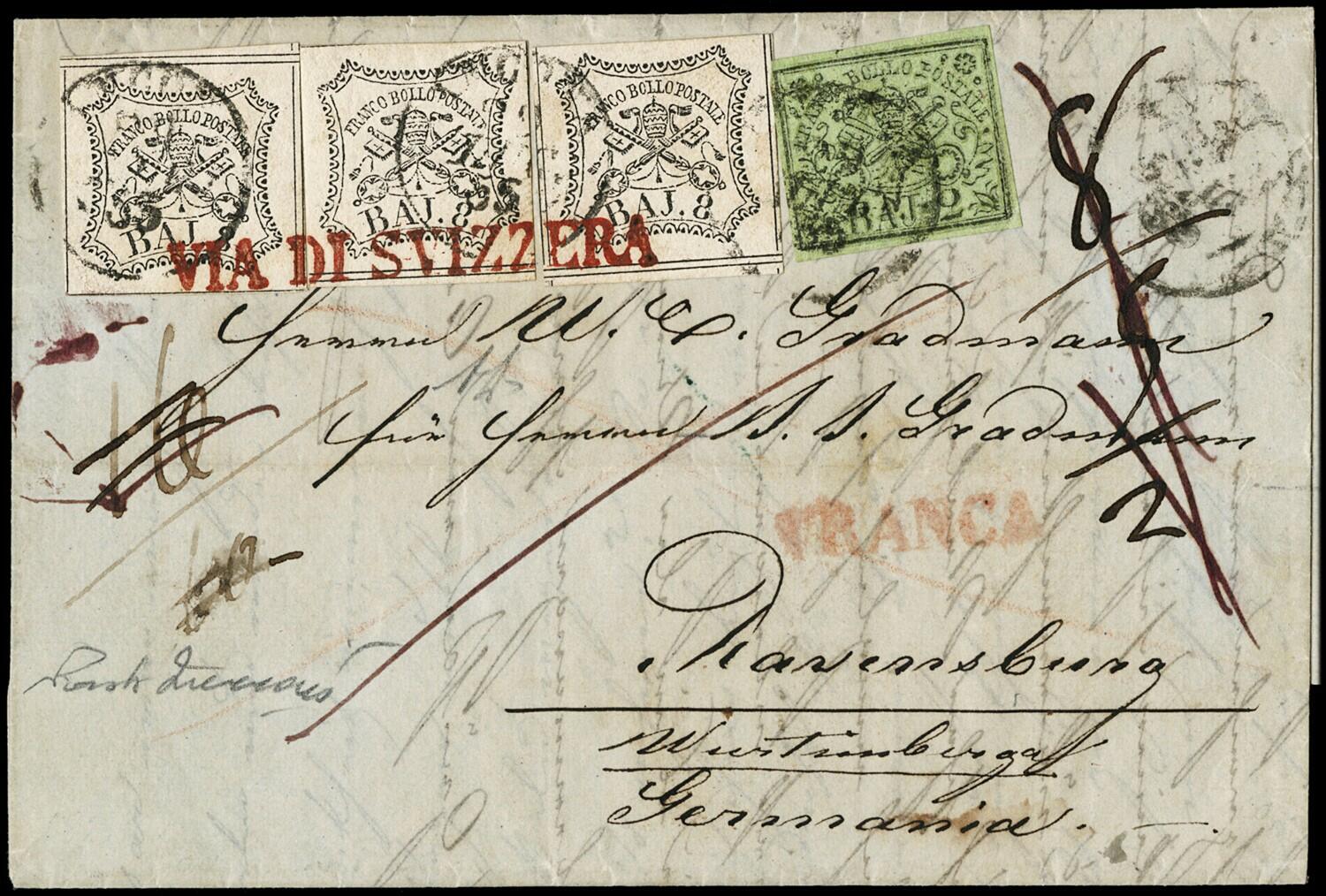 1852 - 2b verde giallastro, stampa oleosa, e 8b bianco, tre esemplari ...