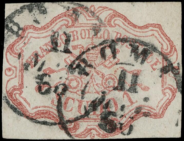 1852 - 1s carmine rose, cancelled twice with circular postmark of ...