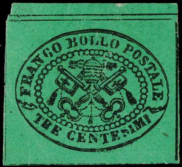 1867 - 3c green, UNISSUED COLOUR ERROR, with upper sheet margin. ...