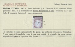 1862 - 10c yellowish bistre with double perforation. Few rounded ...