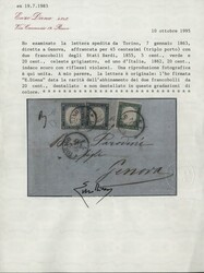 1862 - Kingdom of Italy 20c indigo with Sardinia 4th issue 5c dark ...